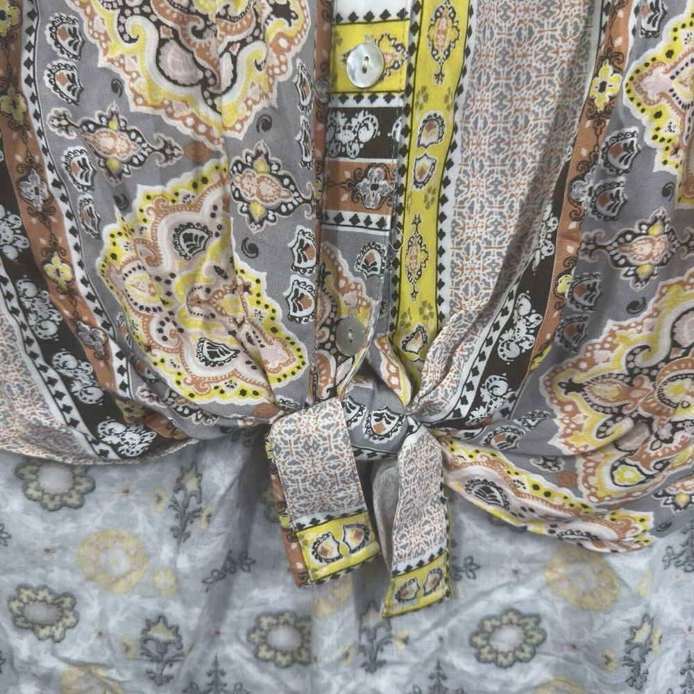 Fig And Flower Tropical Tunic Blouse Button Down Womens Size M Coastal - Picture 6 of 9